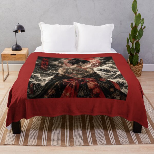 Item preview, Women's Black Kimono with Dragon Irezumi - Red Moon and Japanese Waves designed and sold by Natalia-Vlad.