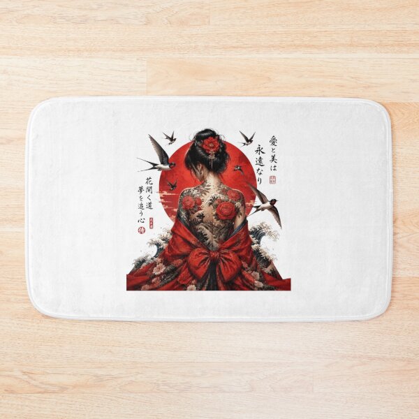 Item preview, Japanese Woman in Red Kimono and Back Tattoo - Rising Sun Irezumi designed and sold by Natalia-Vlad.