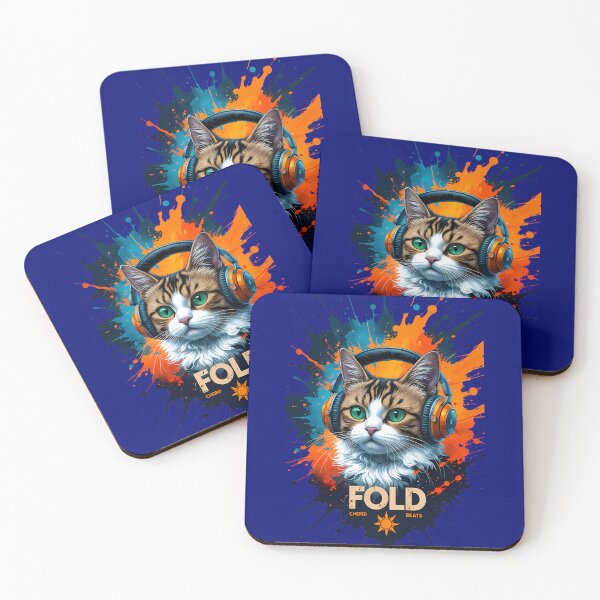 Item preview, FOLD CHORD BEATS Cat DJ - Cool Cat with Headphones Splatter Art designed and sold by Structure-Blue.
