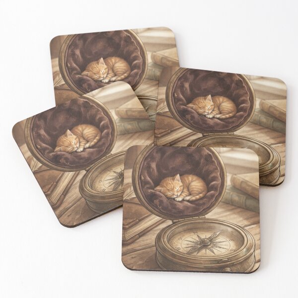 Item preview, Tiny Kitten Sleeping in a Giant Vintage Compass Case Miniature Illustration designed and sold by DuckOddity.