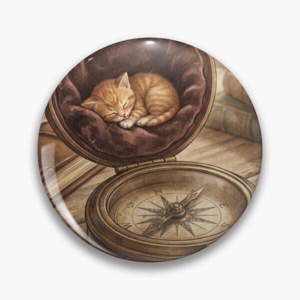 Item preview, Tiny Kitten Sleeping in a Giant Vintage Compass Case Miniature Illustration designed and sold by DuckOddity.