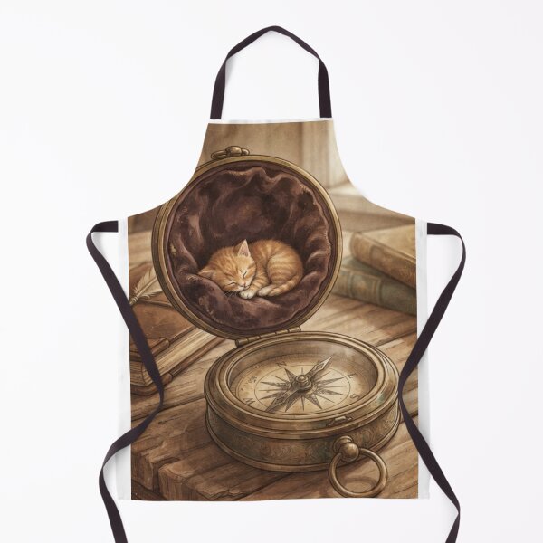 Item preview, Tiny Kitten Sleeping in a Giant Vintage Compass Case Miniature Illustration designed and sold by DuckOddity.