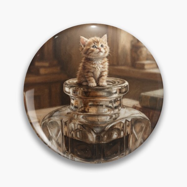 Item preview, Tiny Kitten on a Giant Vintage Glass Inkwell Miniature Illustration designed and sold by DuckOddity.