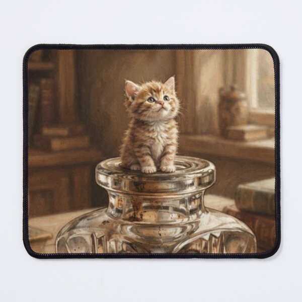 Item preview, Tiny Kitten on a Giant Vintage Glass Inkwell Miniature Illustration designed and sold by DuckOddity.