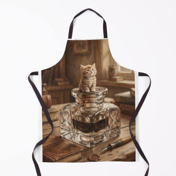 Item preview, Tiny Kitten on a Giant Vintage Glass Inkwell Miniature Illustration designed and sold by DuckOddity.