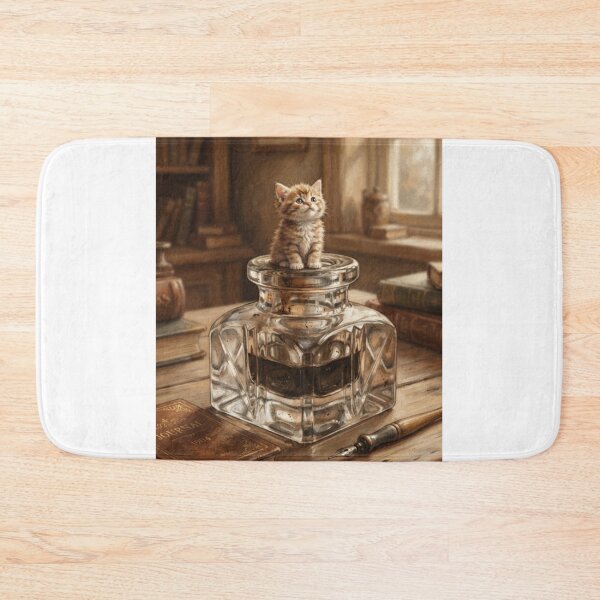 Item preview, Tiny Kitten on a Giant Vintage Glass Inkwell Miniature Illustration designed and sold by DuckOddity.