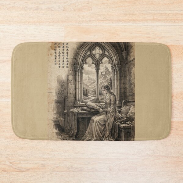 Item preview, Western Princess in the Stone Castle Sumi-e Ink Wash designed and sold by DuckOddity.