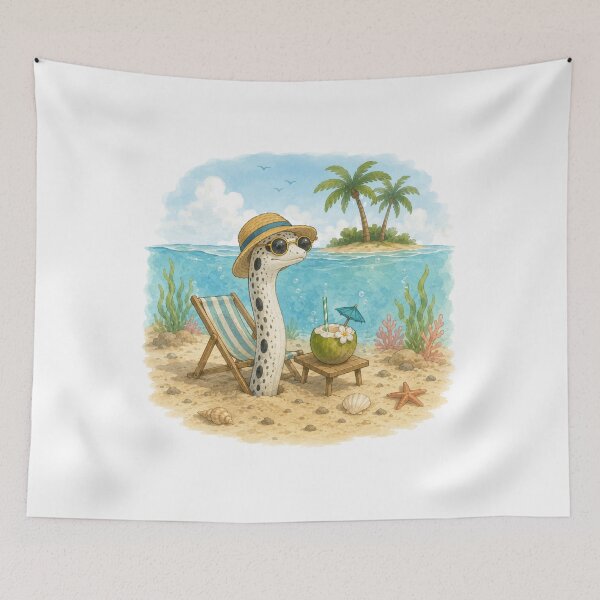 Item preview, Cute Garden Eel on Summer Vacation | Tropical Beach Illustration designed and sold by Little Moments Co..