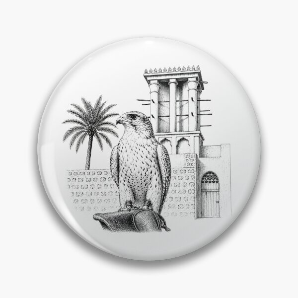 Item preview, Emirati Falcon & Wind Tower Heritage Sketch designed and sold by NUSKHAH UAE | Emirati Heritage Art.