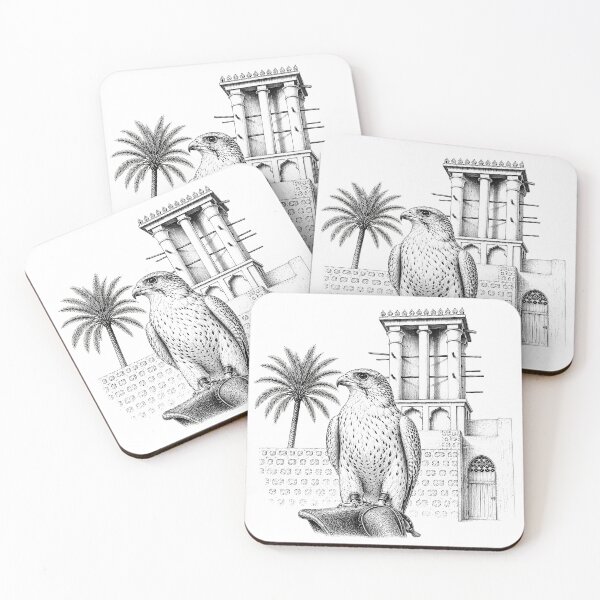 Item preview, Emirati Falcon & Wind Tower Heritage Sketch designed and sold by NUSKHAH UAE | Emirati Heritage Art.