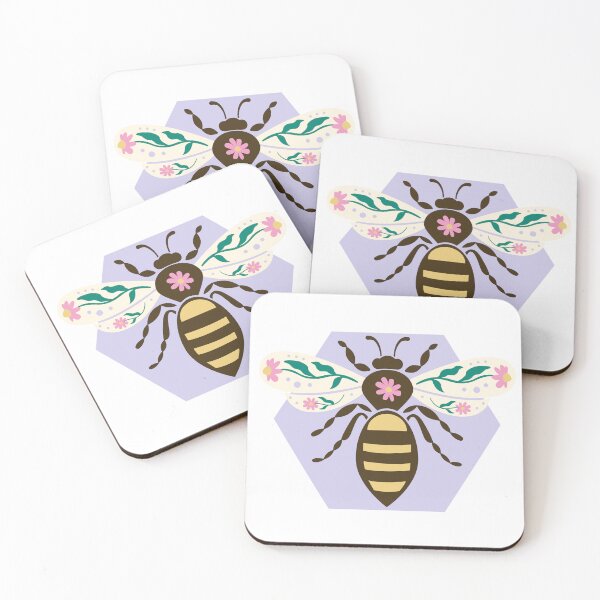Item preview, Celebrate nature with this cheerful bee illustration, surrounded by colourful flowers on a soft lilac hexagon background. designed and sold by poppet103.
