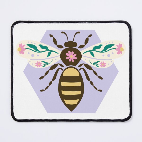 Item preview, Celebrate nature with this cheerful bee illustration, surrounded by colourful flowers on a soft lilac hexagon background. designed and sold by poppet103.