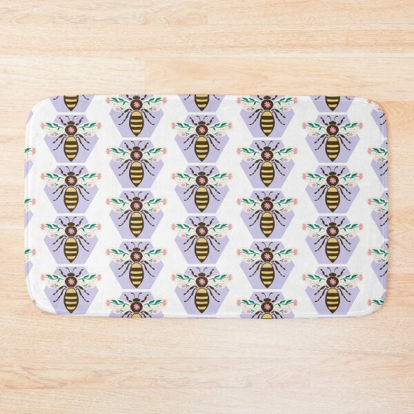 Item preview, Celebrate nature with this cheerful bee illustration, surrounded by colourful flowers on a soft lilac hexagon background. designed and sold by poppet103.