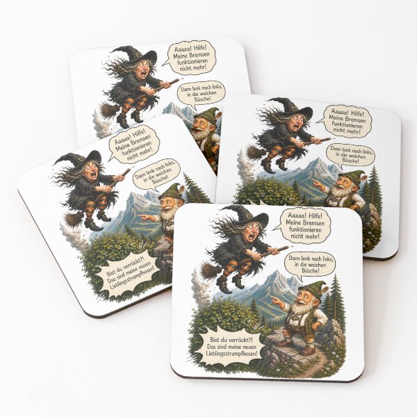 Item preview, Funny Bavarian Gnome & Panicked Witch – Brake Failure! | German Fantasy Humor designed and sold by Alpine-Ink.