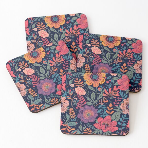 Item preview, Bold Botanical Floral Pattern | Colorful Vintage Wildflower Illustration | Navy Floral Print for Stickers, Phone Cases & Home Decor designed and sold by poppet103.