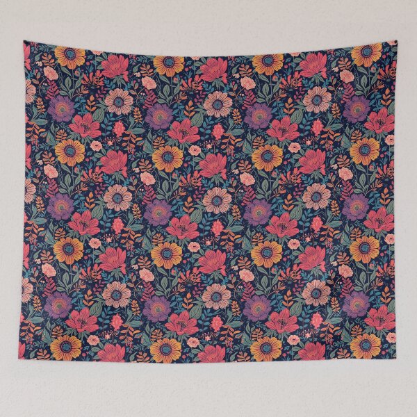 Item preview, Bold Botanical Floral Pattern | Colorful Vintage Wildflower Illustration | Navy Floral Print for Stickers, Phone Cases & Home Decor designed and sold by poppet103.