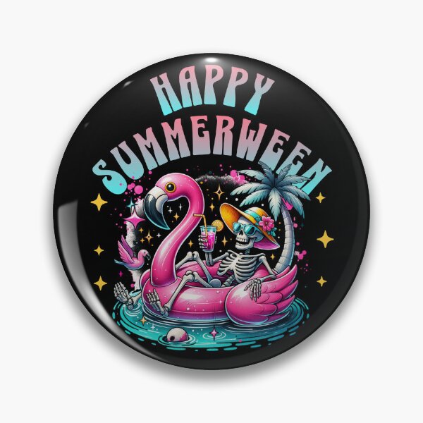Item preview, Happy Summerween Skeleton in Flamingo Floatie designed and sold by The Retromotel.