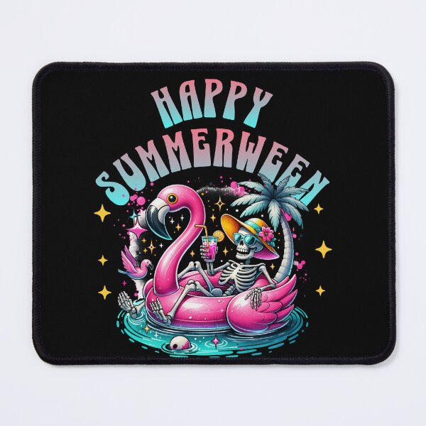 Item preview, Happy Summerween Skeleton in Flamingo Floatie designed and sold by The Retromotel.