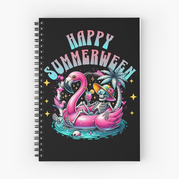 Item preview, Happy Summerween Skeleton in Flamingo Floatie designed and sold by The Retromotel.