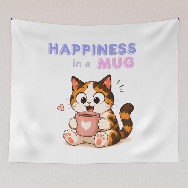 Item preview, Cozy Cute Calico Cat Coffee Illustration - Happiness in a mug designed and sold by Lunexa-Lab.