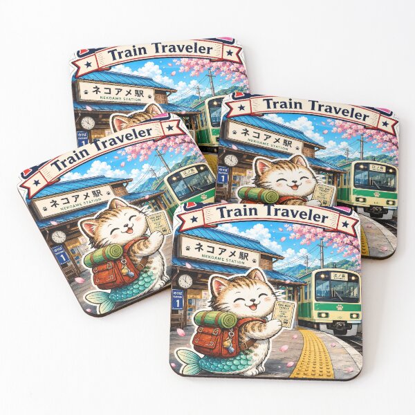 Item preview, Kawaii Cat Train Traveler Japan Sticker designed and sold by NEKOAME-Japan.