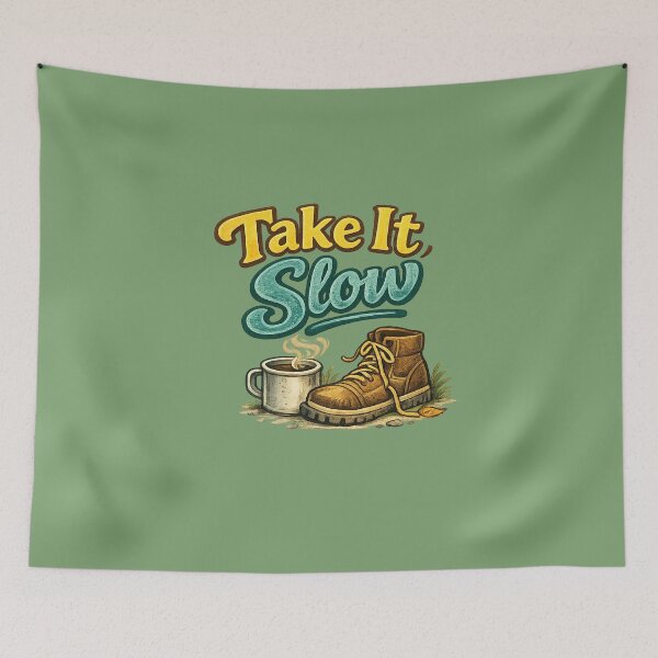 Item preview, Take It Slow – Cozy Hiking & Coffee Outdoor Lifestyle Illustration designed and sold by RosalesArts.