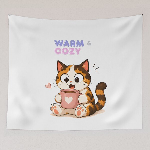 Item preview, Cozy Cute Calico Cat Coffee Illustration - Warm Cozy designed and sold by Lunexa-Lab.