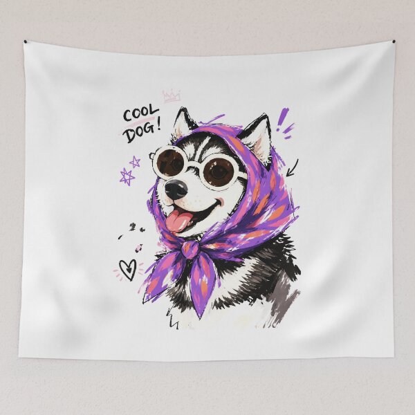Item preview, Cool Dog Husky with Sunglasses & Headscarf – Funny Hand-Drawn Art designed and sold by RamyGallery.