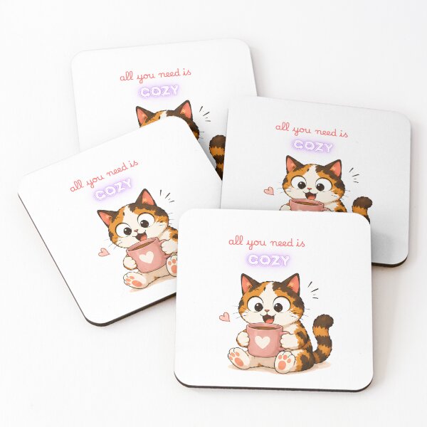 Item preview, Cozy Cute Calico Cat Coffee Illustration - all you need is cozy designed and sold by Lunexa-Lab.