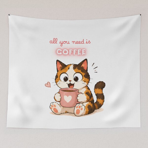 Item preview, Cozy Cute Calico Cat Coffee Illustration - all you need is coffee designed and sold by Lunexa-Lab.