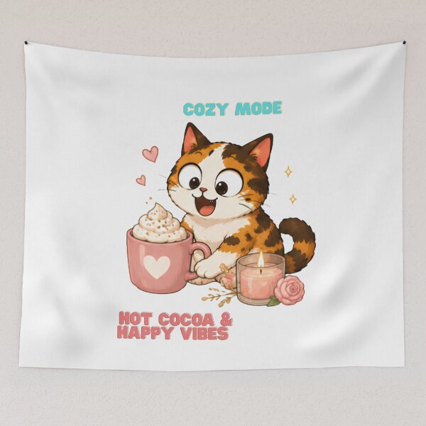 Item preview, Cozy Cute Calico Cat Coffee Illustration - Hot Cocoa designed and sold by Lunexa-Lab.