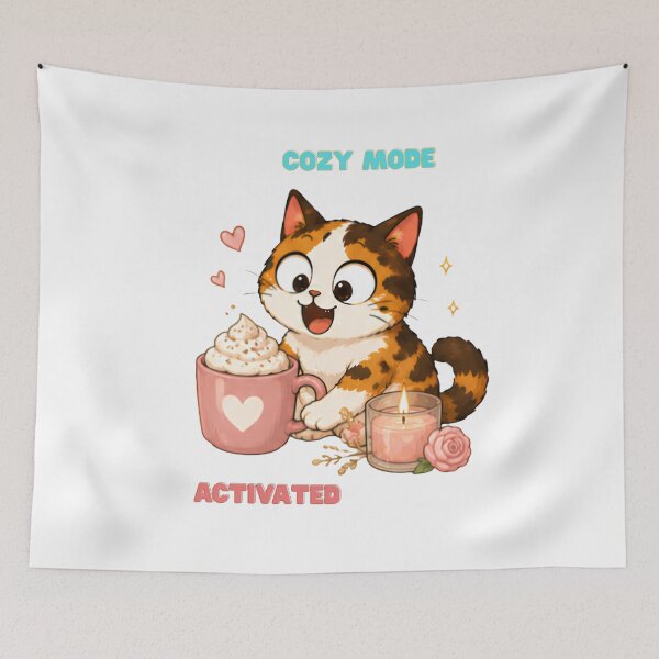 Item preview, Cozy Cute Calico Cat Coffee Illustration - Activated designed and sold by Lunexa-Lab.