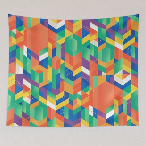 Item preview, Complex Isometric Geometric Pattern - Vibrant Mosaic with Gold Threads designed and sold by SOOstudio73.
