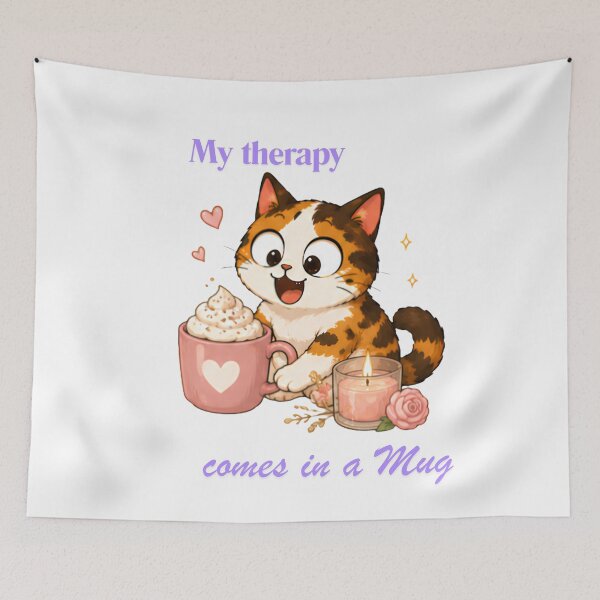 Item preview, Cozy Cute Calico Cat Coffee Illustration - Therapy designed and sold by Lunexa-Lab.