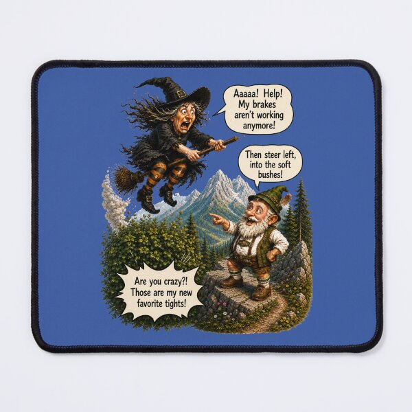 Item preview, Funny Gnome & Panicked Witch – My Brakes Aren't Working! | Fantasy Comedy designed and sold by Alpine-Ink.