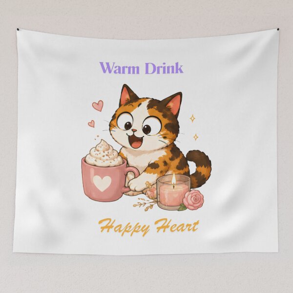 Item preview, Cozy Cute Calico Cat Coffee Illustration - warm drink designed and sold by Lunexa-Lab.