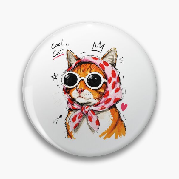 Item preview, Cool Cat with Sunglasses & Polka Dot Headscarf – Funny Hand-Drawn Art designed and sold by RamyGallery.