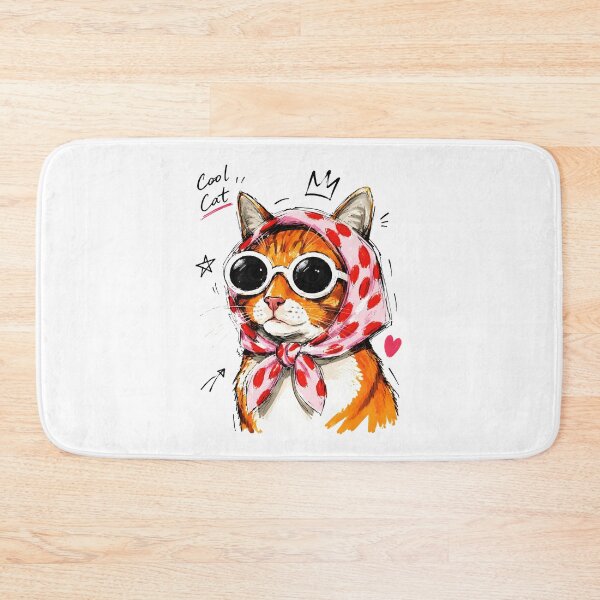Item preview, Cool Cat with Sunglasses & Polka Dot Headscarf – Funny Hand-Drawn Art designed and sold by RamyGallery.