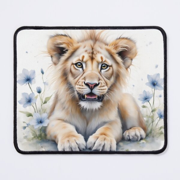Item preview, Playful Baby Lion Blue Florals Nursery Decor designed and sold by CodellCreations.