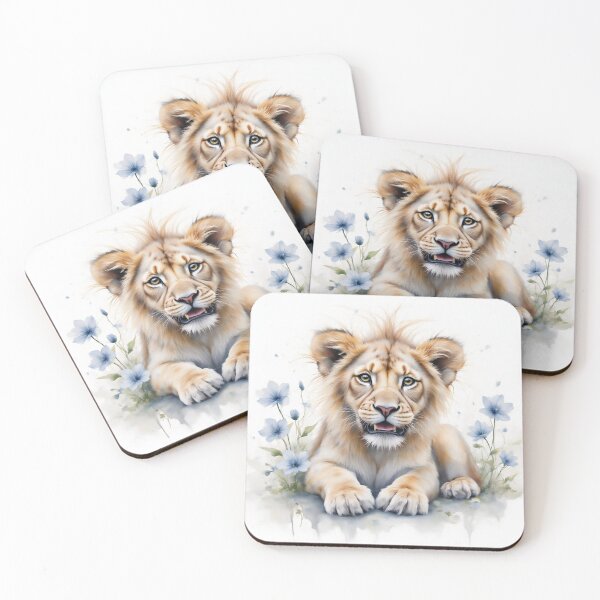 Item preview, Playful Baby Lion Blue Florals Nursery Decor designed and sold by CodellCreations.