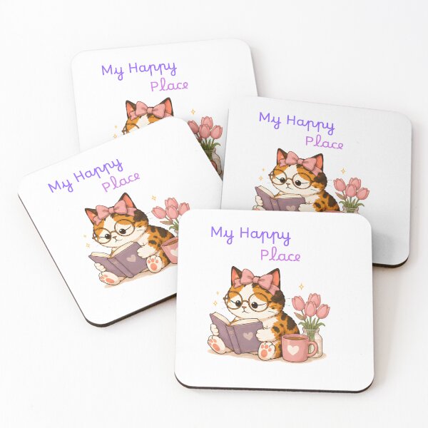 Item preview, Cozy Cute Calico Cat Books Illustration - my happy designed and sold by Lunexa-Lab.