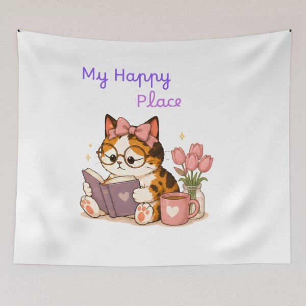 Item preview, Cozy Cute Calico Cat Books Illustration - my happy designed and sold by Lunexa-Lab.
