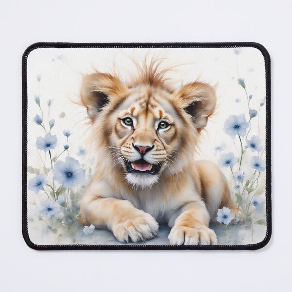 Item preview, Playful Baby Lion Blue Florals Nursery Decor designed and sold by CodellCreations.