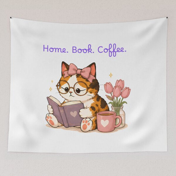 Item preview, Cozy Cute Calico Cat Books Illustration - Home designed and sold by Lunexa-Lab.