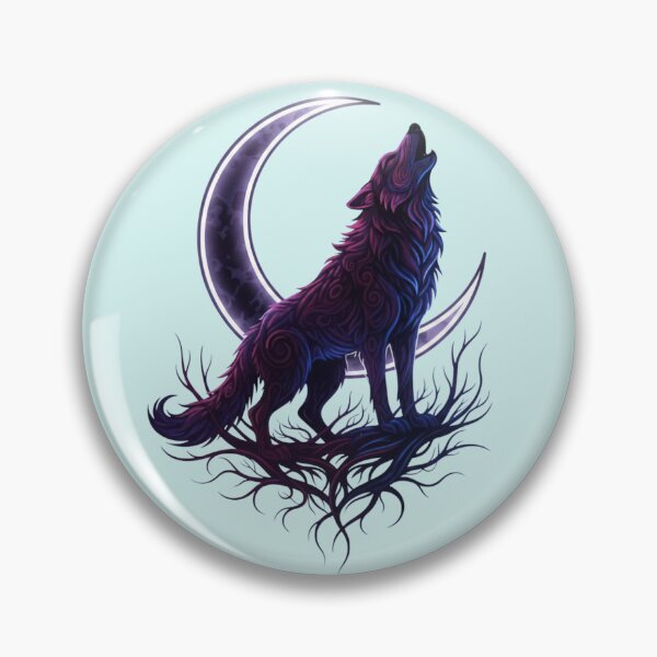 Item preview, Howling Wolf Crescent Moon Ornate Illustration designed and sold by Exquisite Design Studio „Paculówka”.