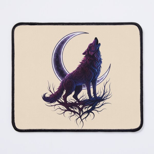 Item preview, Howling Wolf Crescent Moon Ornate Illustration designed and sold by Exquisite Design Studio „Paculówka”.