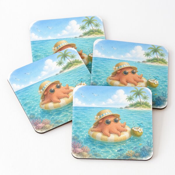 Item preview, Cute Dumbo Octopus on Summer Vacation | Tropical Beach Illustration designed and sold by Little Moments Co..