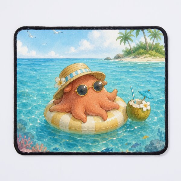 Item preview, Cute Dumbo Octopus on Summer Vacation | Tropical Beach Illustration designed and sold by Little Moments Co..