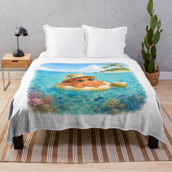 Item preview, Cute Dumbo Octopus on Summer Vacation | Tropical Beach Illustration designed and sold by Little Moments Co..