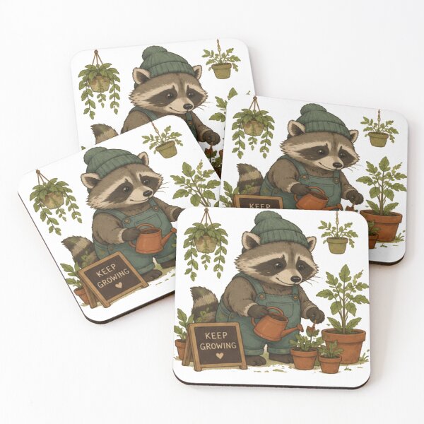 Item preview, Cute Gardening Raccoon with Keep Growing Sign designed and sold by JustFeature.